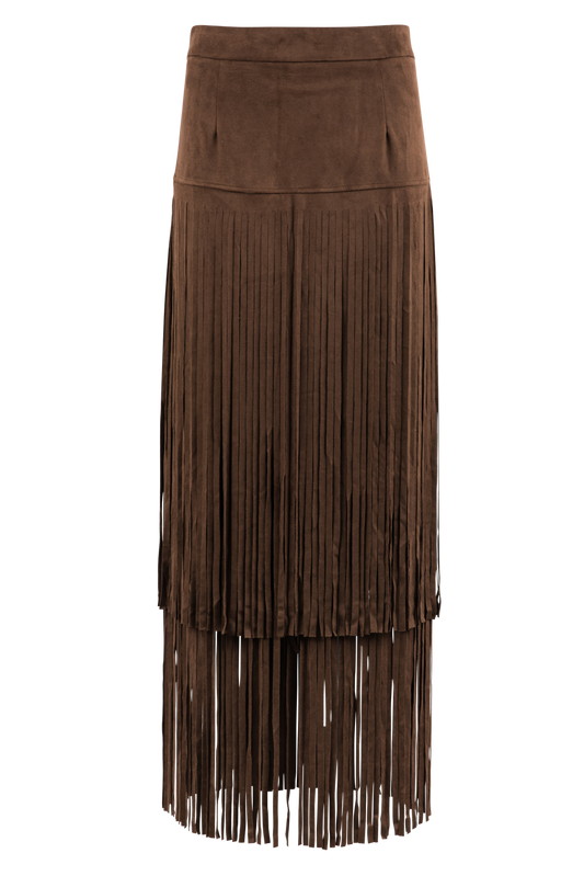 Adore Faux Suede Long Fringe Skirt