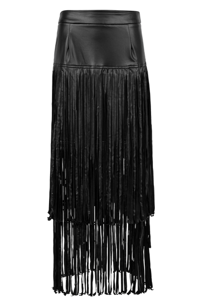 Adore Vegan Leather Long Fringe Skirt