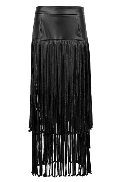 Adore Vegan Leather Long Fringe Western Skirt Pinto Ranch