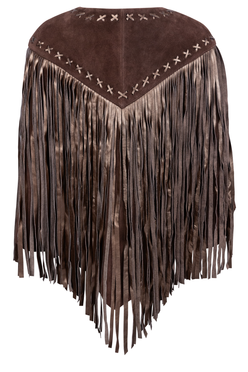Western and Co. Full Fringe Metallic Suede Cape