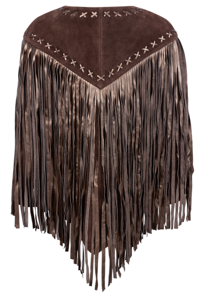 Western and Co. Full Fringe Metallic Suede Cape