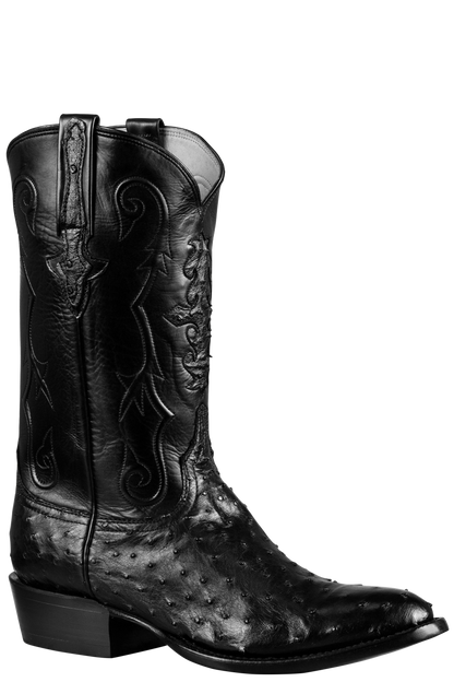 Lucchese Men's Full Quill Ostrich Cowboy Boots - Black