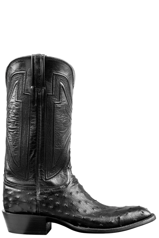 Lucchese Men's Hugh Ostrich Cowboy Boots - Black