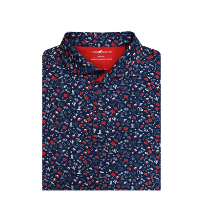 Horn Legend Texas Inspired Print Performance Polo - Navy