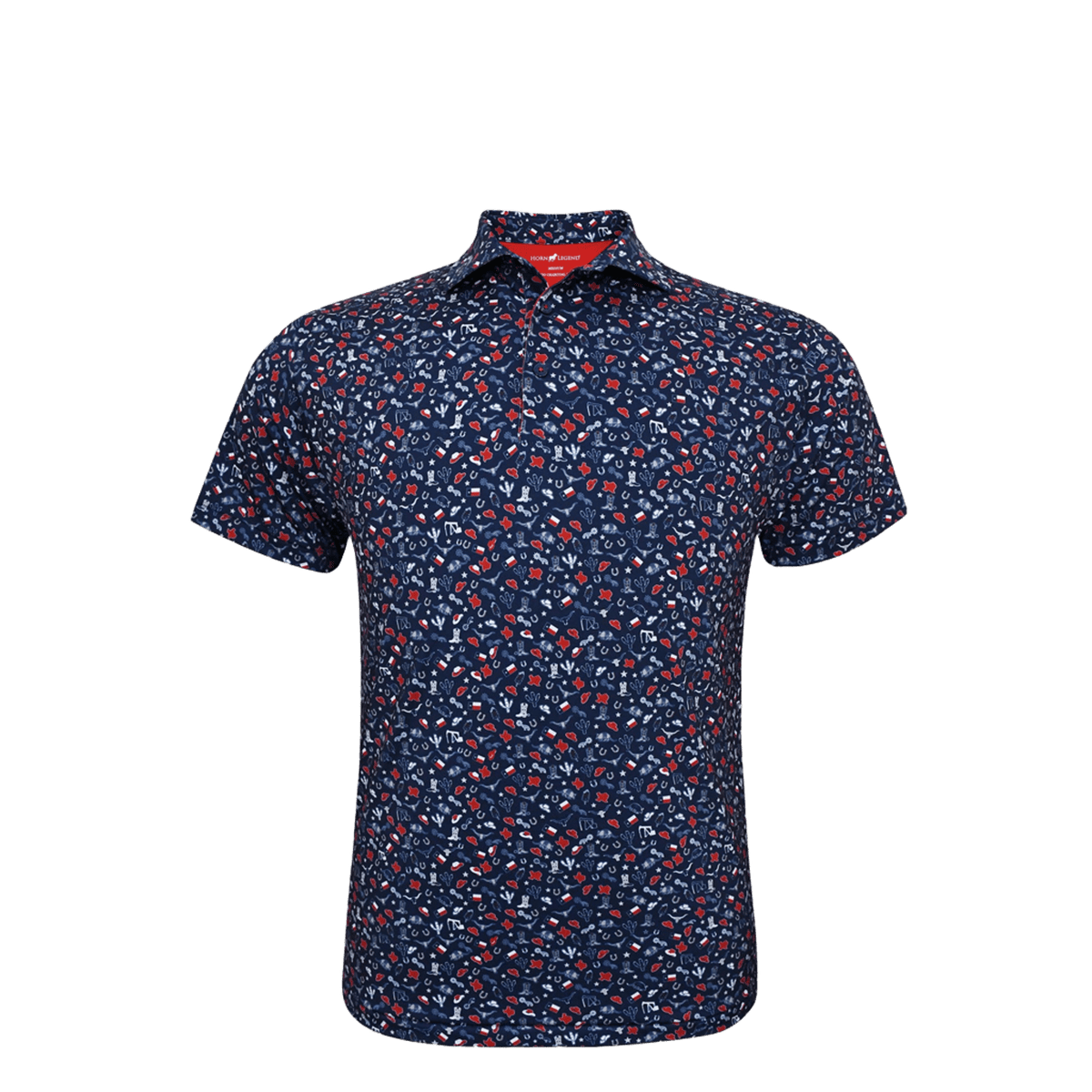 Horn Legend Texas Inspired Print Performance Polo - Navy