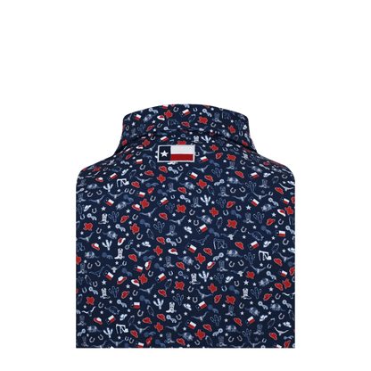 Horn Legend Texas Inspired Print Performance Polo - Navy