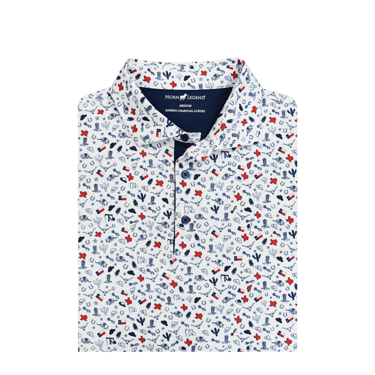 Horn Legend Texas Inspired Print Performance Polo - White