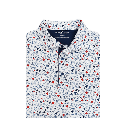 Horn Legend Texas Inspired Print Performance Polo - White