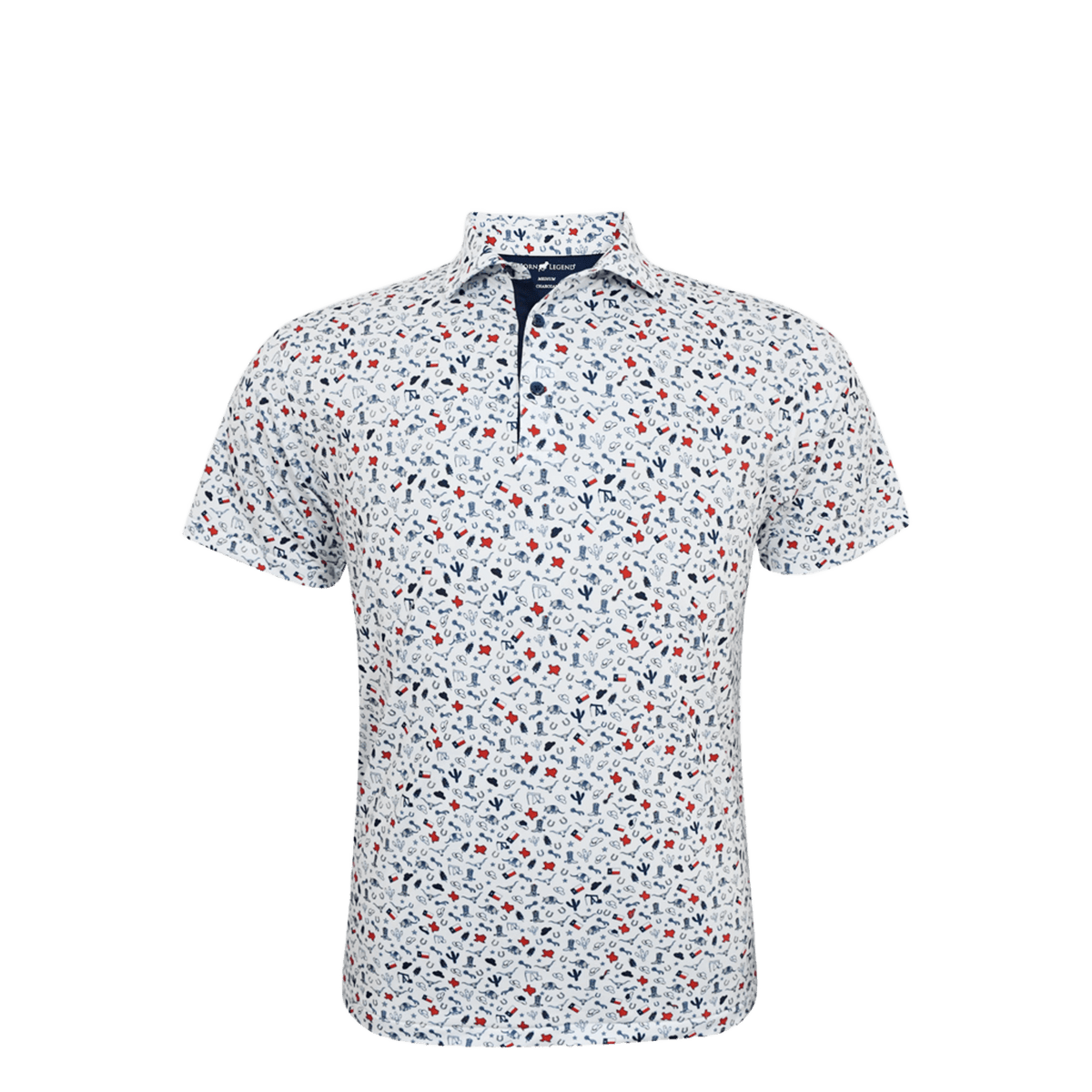 Horn Legend Texas Inspired Print Performance Polo - White