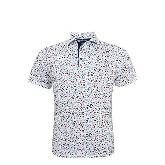 Horn Legend Texas Inspired Print Performance Polo - White