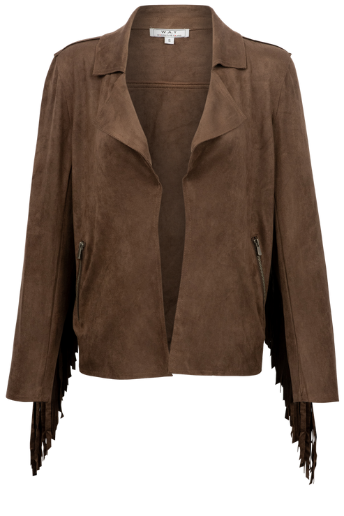 Western Faux Suede Fringe Cropped Jacket