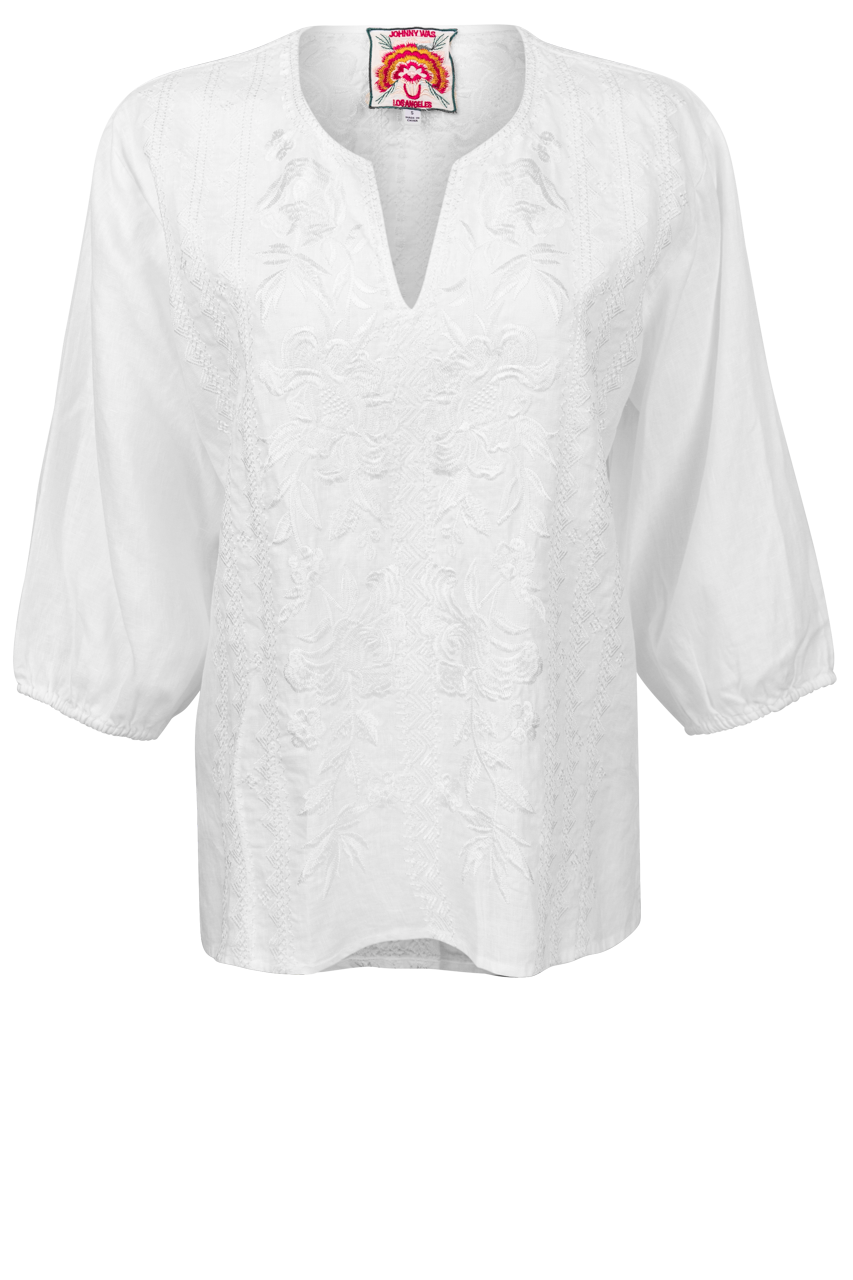 Johnny Was Split Neck Linen Blouse