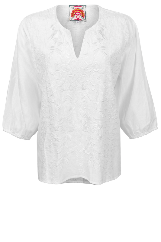 Johnny Was Split Neck Linen Blouse