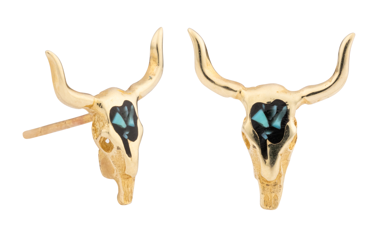 Gold and Deep Turquoise Longhorn Earrings