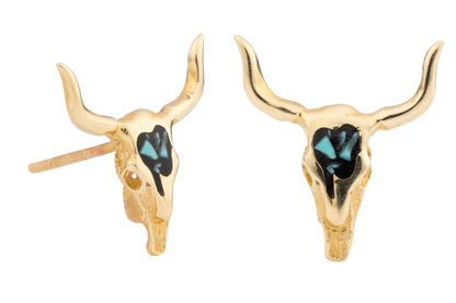 Gold and Deep Turquoise Longhorn Earrings