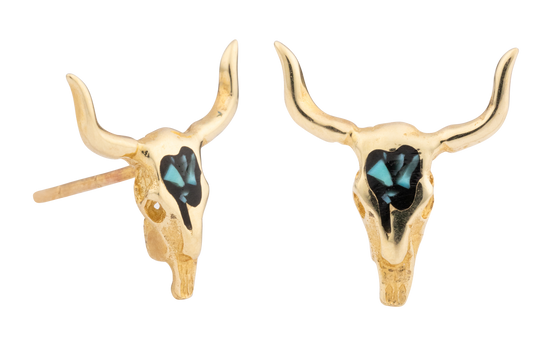Gold and Deep Turquoise Longhorn Earrings