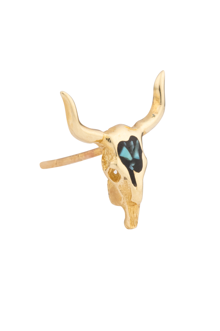 Gold and Deep Turquoise Longhorn Earrings