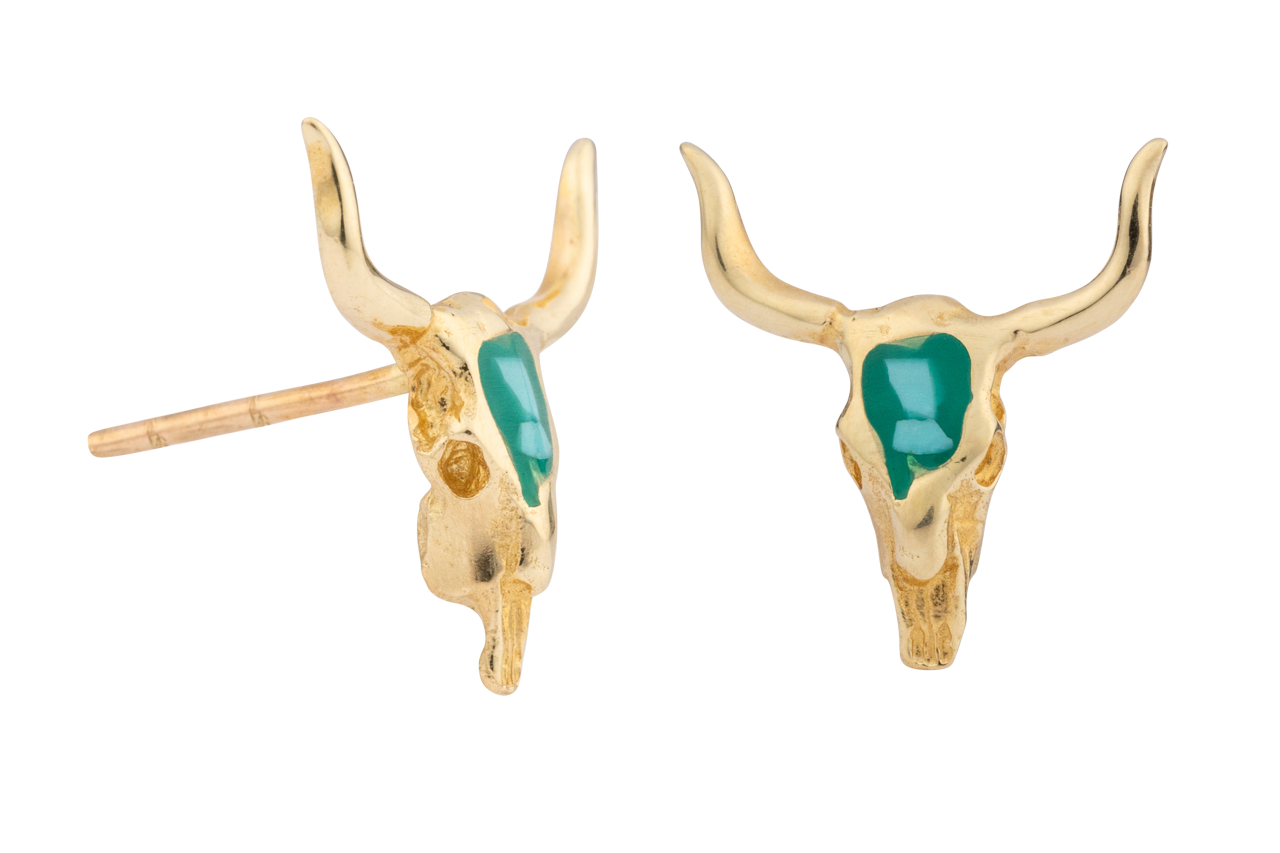 Gold and Turquoise Longhorn Earrings