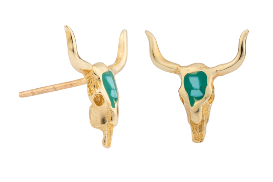 Gold and Turquoise Longhorn Earrings