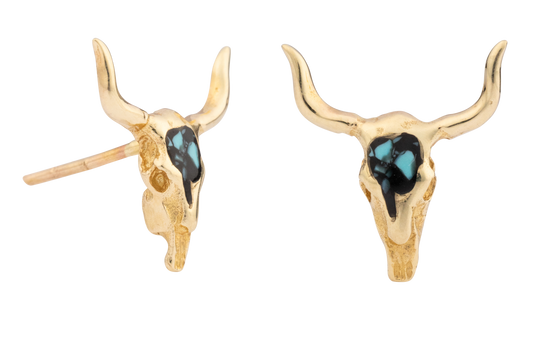 Gold and Dark Turquoise Longhorn Earrings