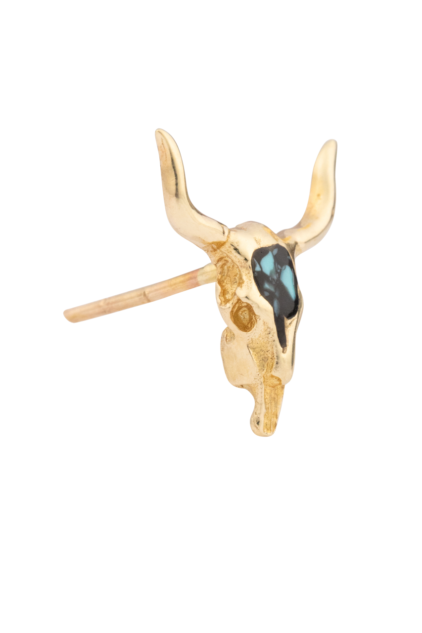 Gold and Dark Turquoise Longhorn Earrings