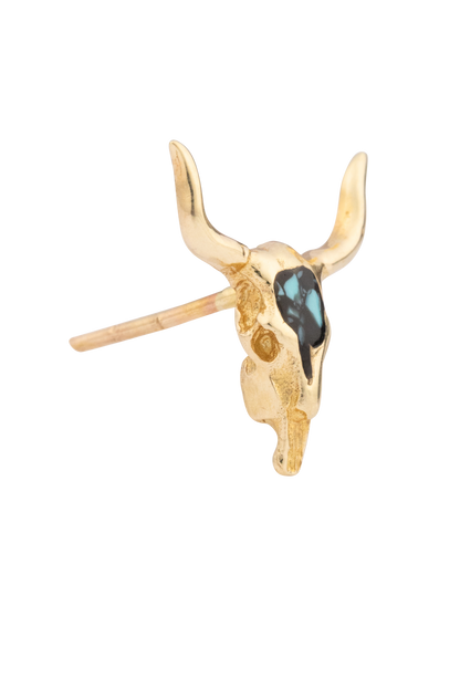Gold and Dark Turquoise Longhorn Earrings