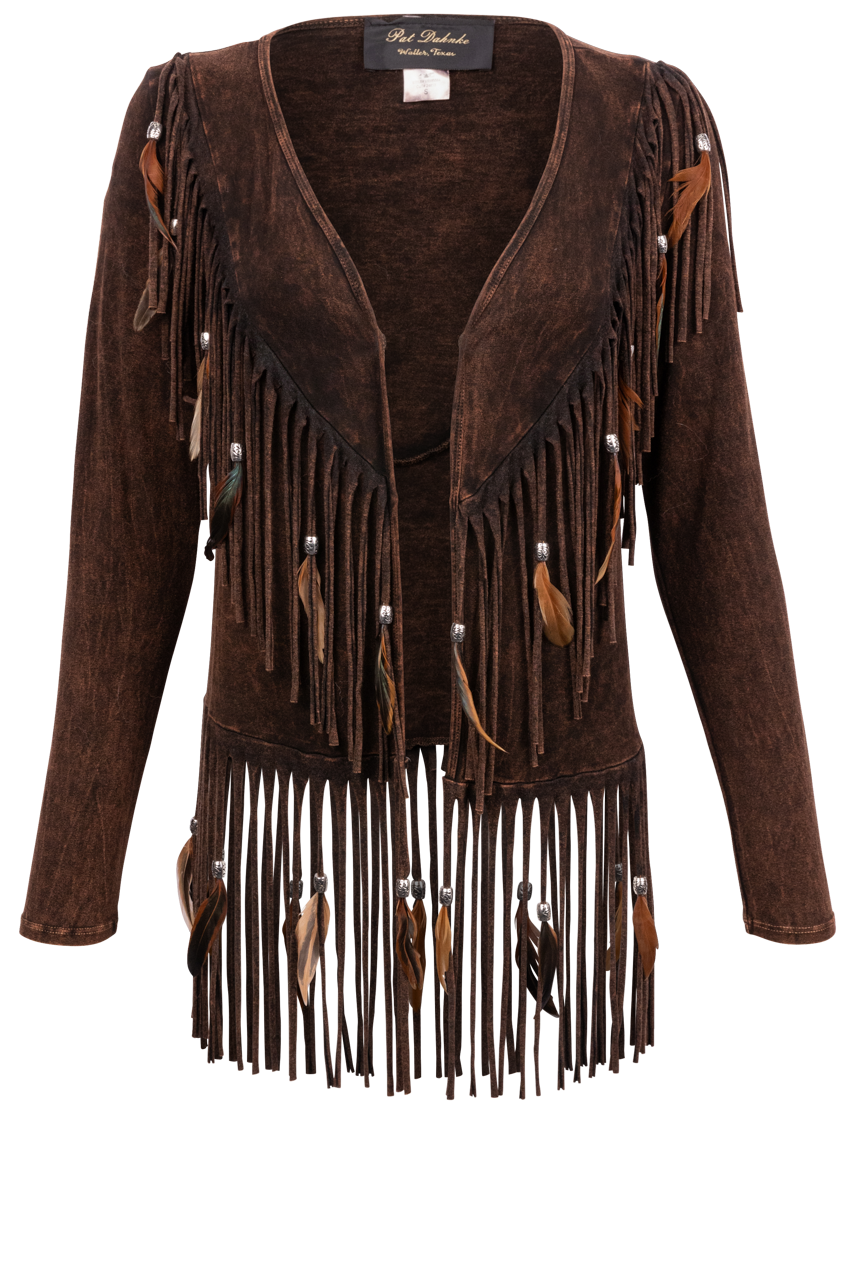 Pat Dahnke Brown Fringe Feather Jacket