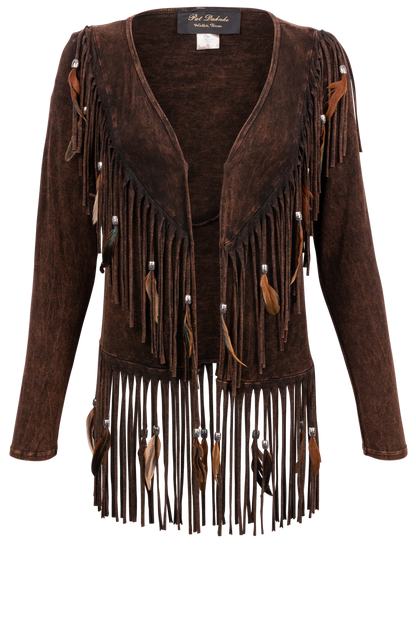 Pat Dahnke Brown Fringe Feather Jacket