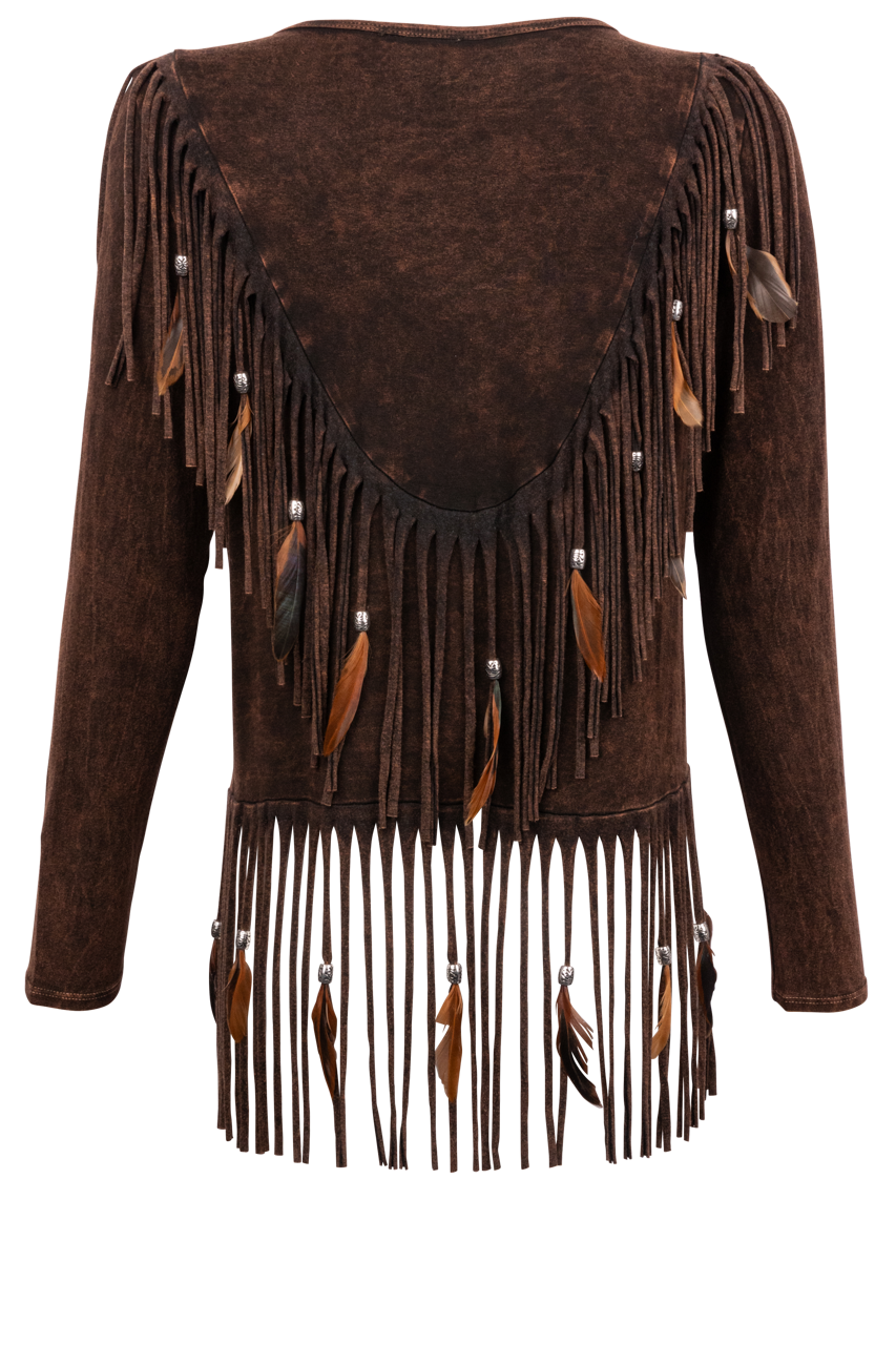 Pat Dahnke Brown Fringe Feather Jacket