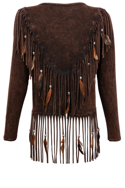 Pat Dahnke Brown Fringe Feather Jacket