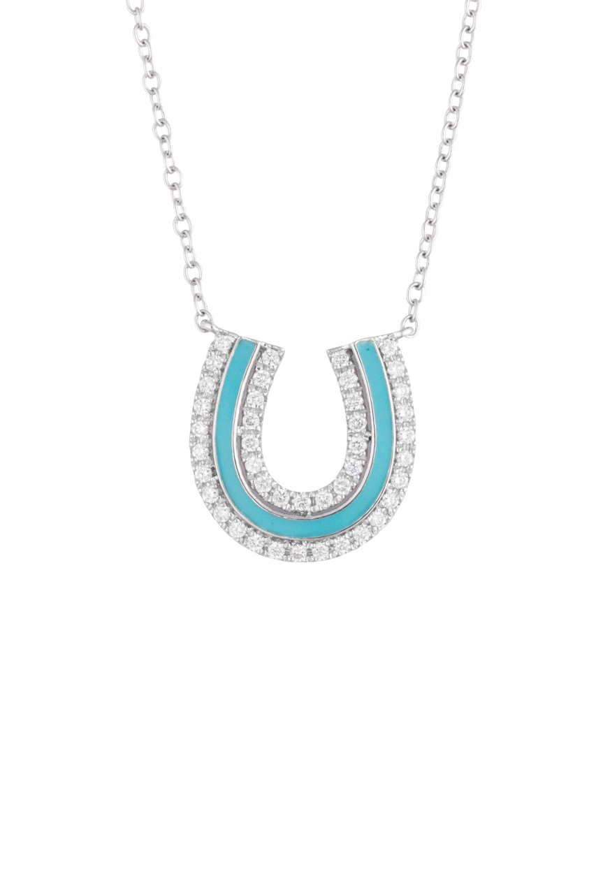 Karina Brez Lucky Horseshoe Necklace - Turquoise & Diamond