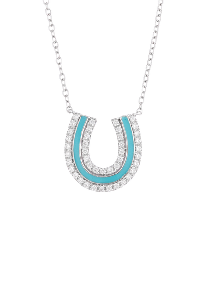 Karina Brez Lucky Horseshoe Necklace - Turquoise & Diamond