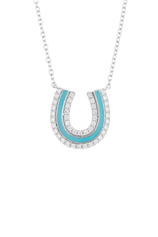 Karina Brez Lucky Horseshoe Necklace - Turquoise & Diamond