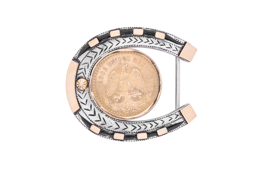 Pinto Ranch 1.5" Silver & Gold Horseshoe Trophy Buckle