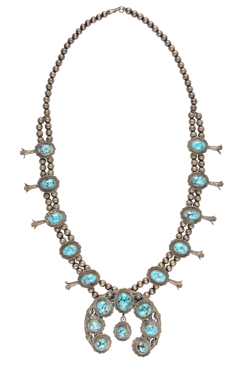 Kingman Turquoise Squash Blossom Necklace