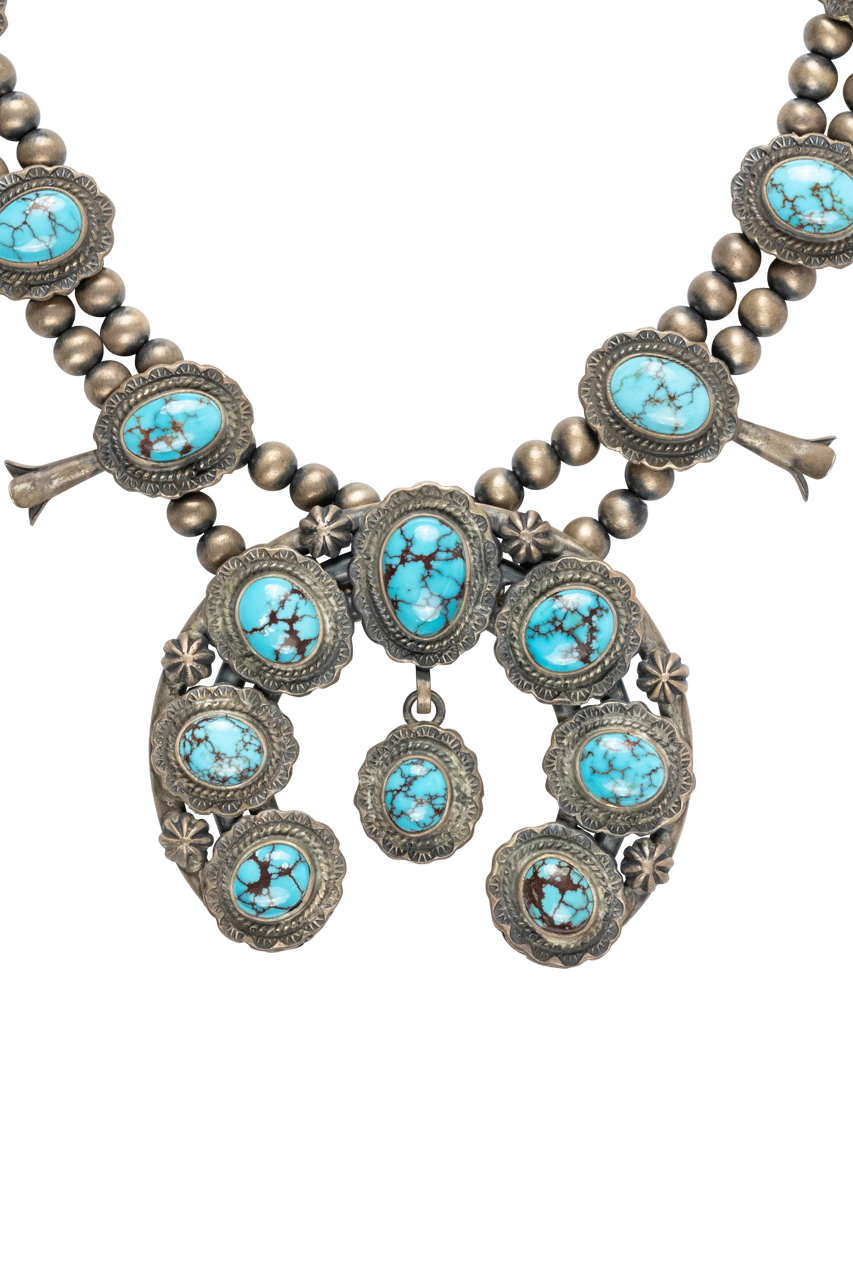 Kingman Turquoise Squash Blossom Necklace