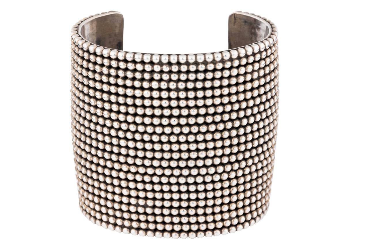 Wide Beaded Silver Cuff Bracelet
