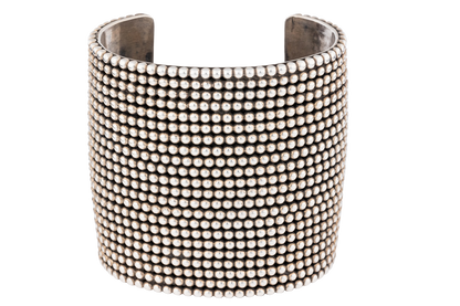 Wide Beaded Silver Cuff Bracelet