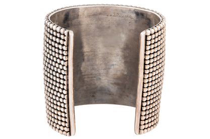 Wide Beaded Silver Cuff Bracelet
