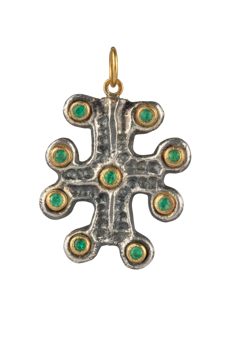 Emerald & Gold Cross Pendant