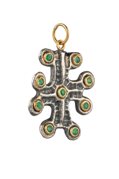 Emerald & Gold Cross Pendant