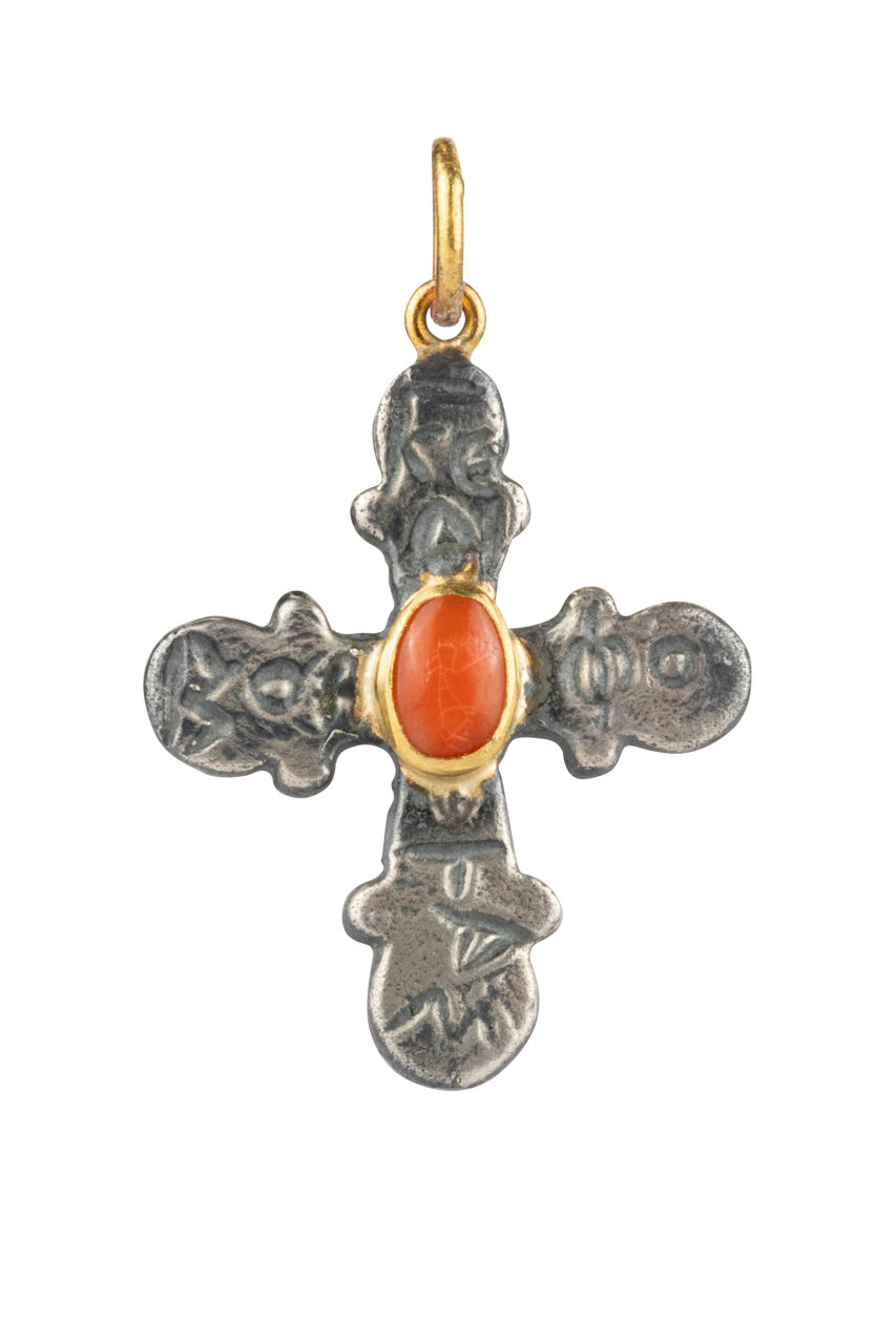 Coral & Silver Cross Pendant