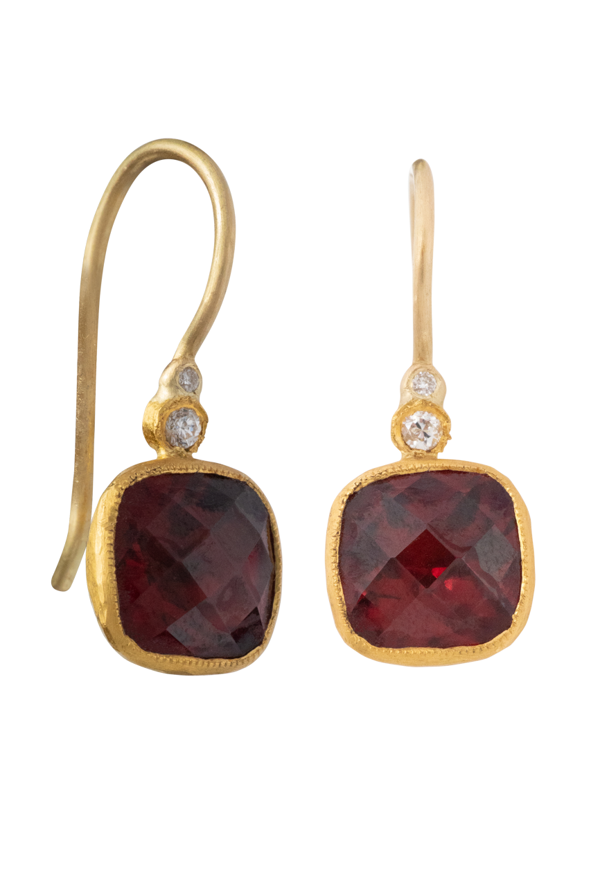 Garnet & Diamond Drop Earrings