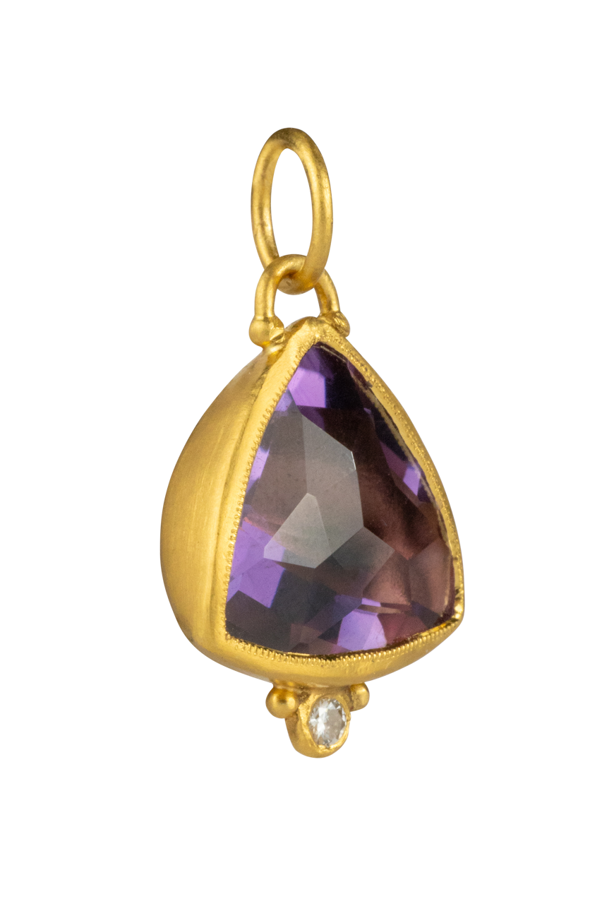 Trillion Cut Amethyst & Diamond Pendant