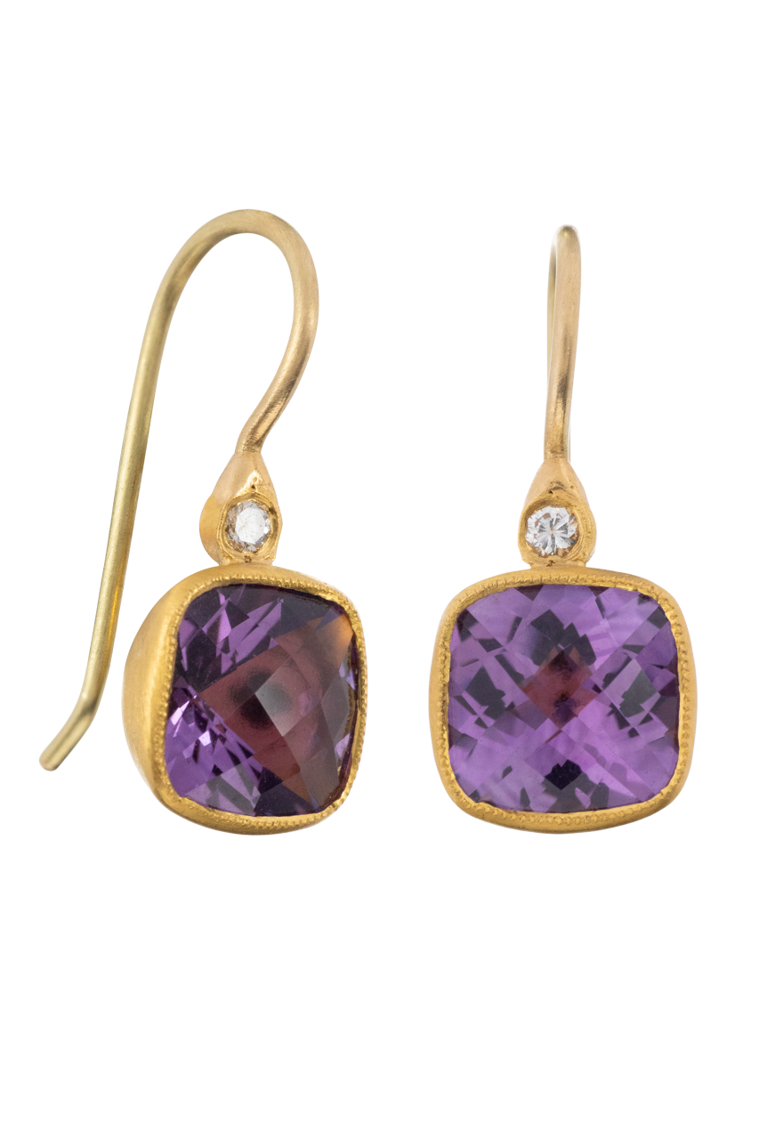 Amethyst & Diamond Drop Earrings