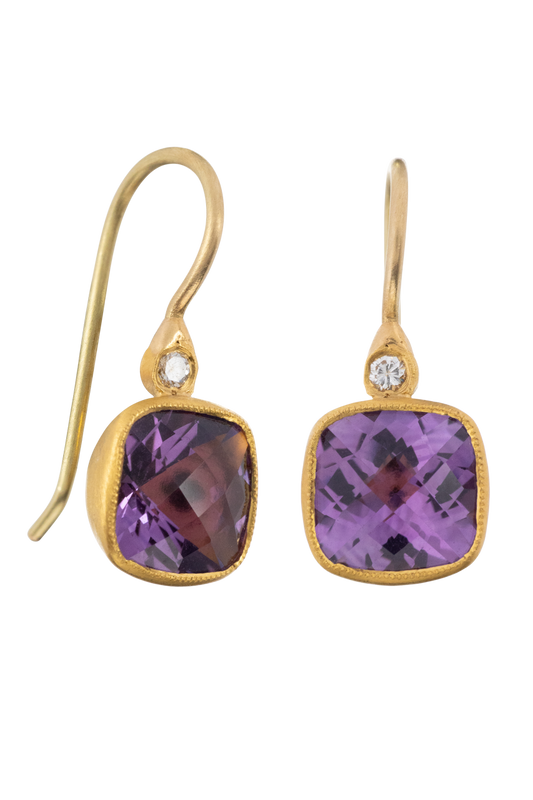 Amethyst & Diamond Drop Earrings