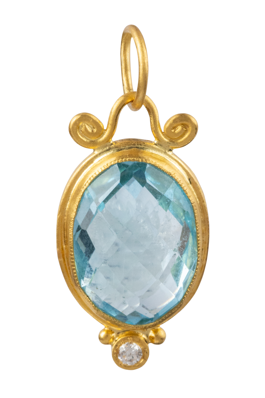 Blue Topaz & Diamond Round Pendant