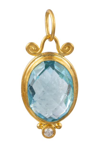 Blue Topaz & Diamond Round Pendant