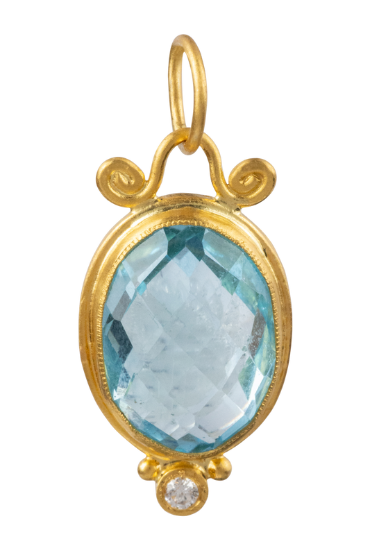 Blue Topaz & Diamond Round Pendant