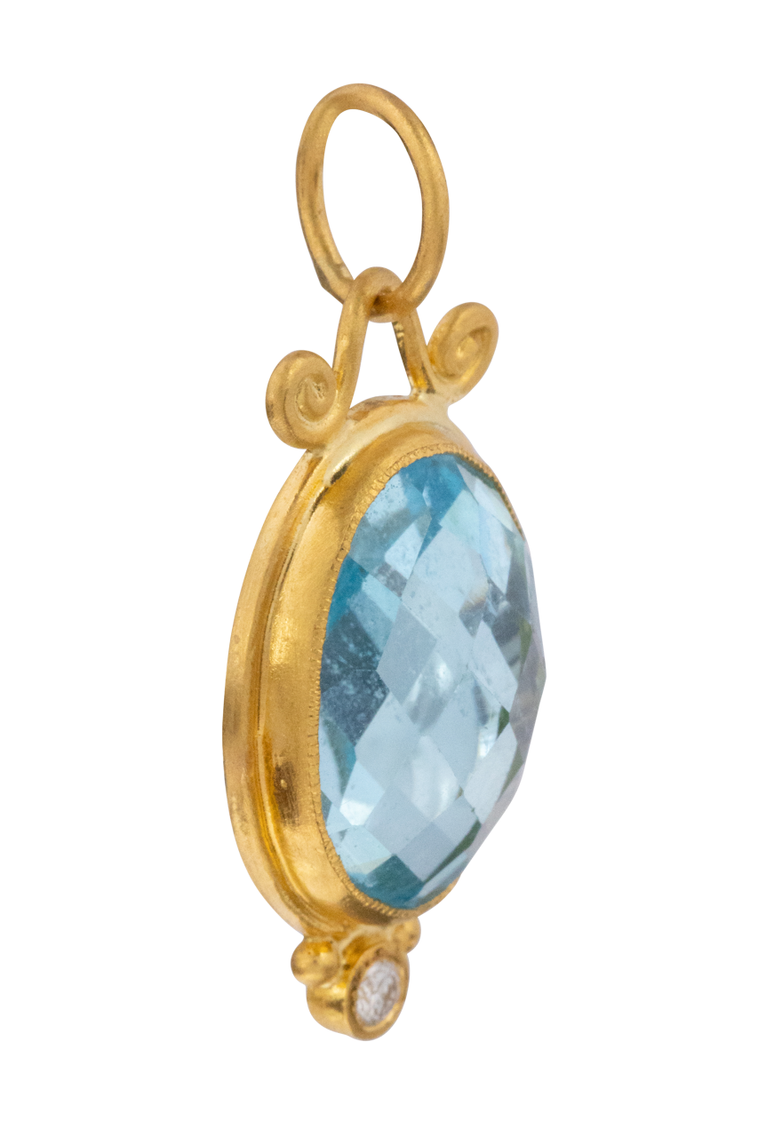 Blue Topaz & Diamond Round Pendant